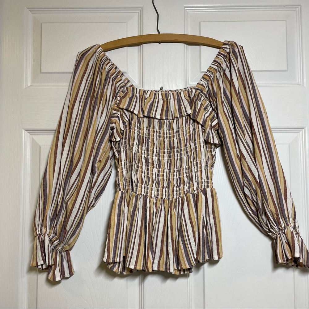 Angie Womens Medium Boho Long Sleeve Fall Top Stretchy Striped